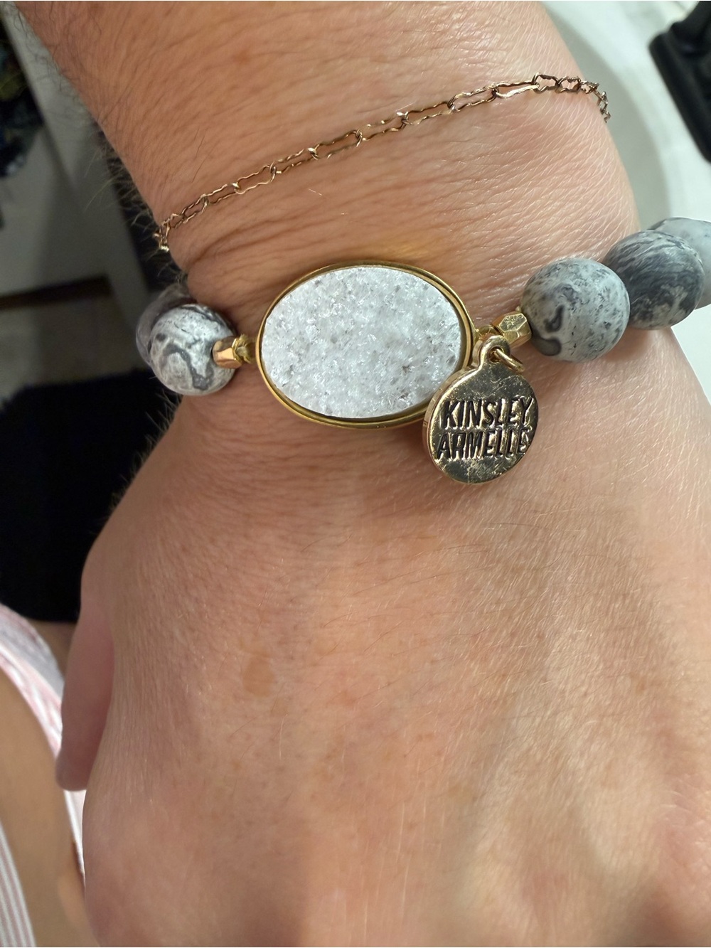 Kinsley Armelle White Druzy with Gray Marble Beads Bracelet